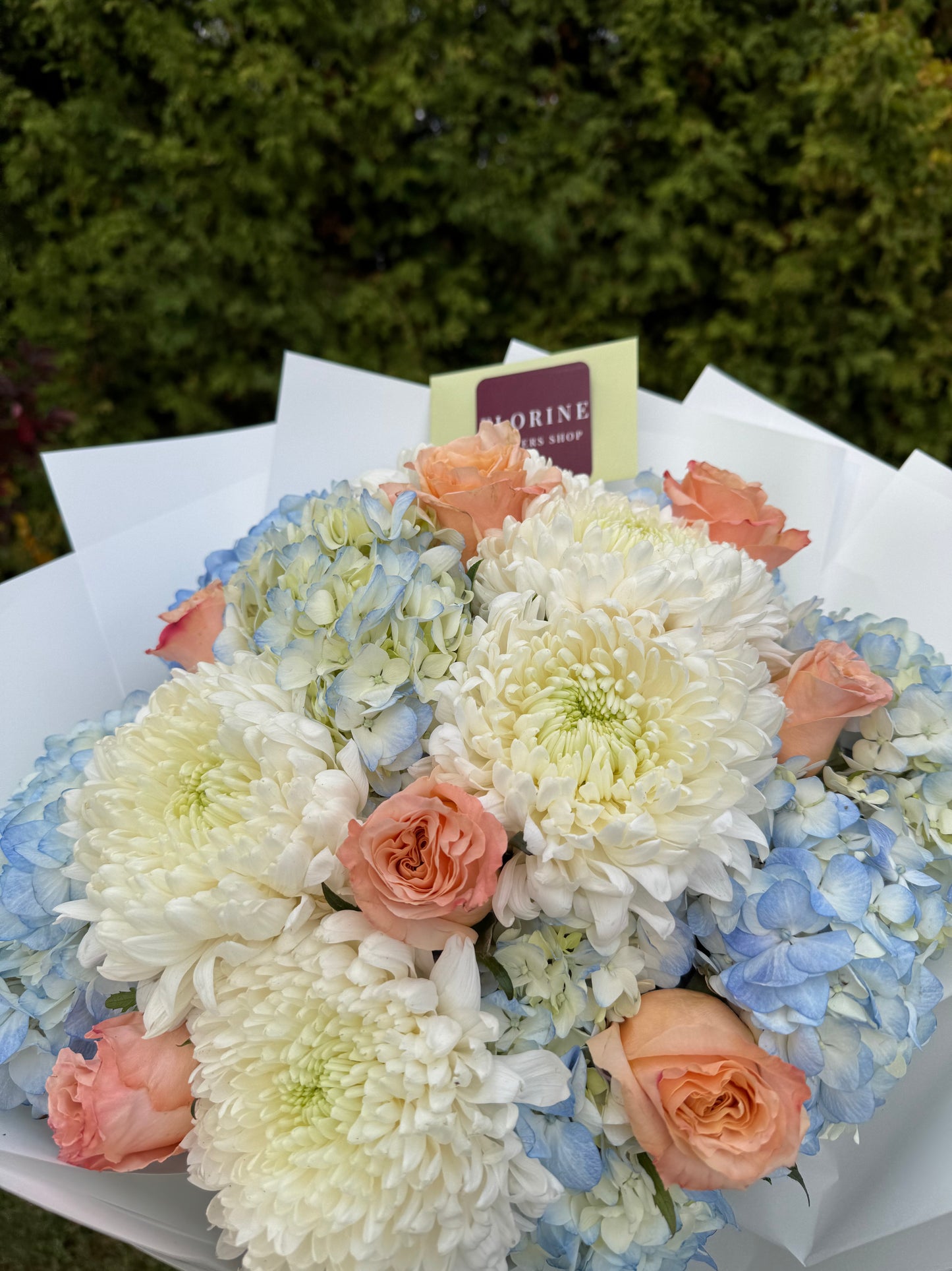 Mixed Flowers Bouquet “Peach & Blue”