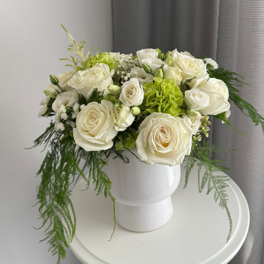 Flowers in a pot “ White & Green”