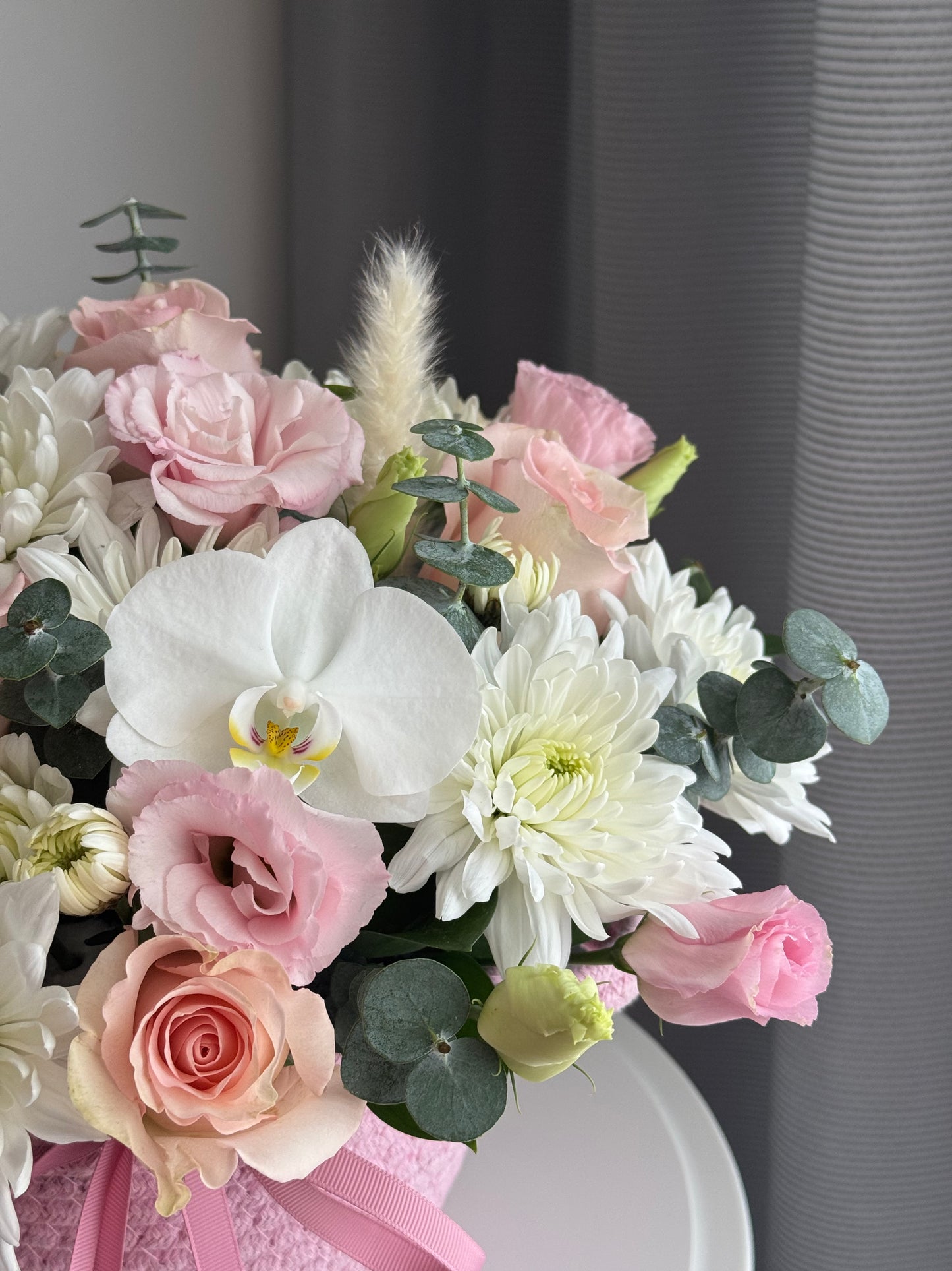 Flowers in a basket “Soft Pink”