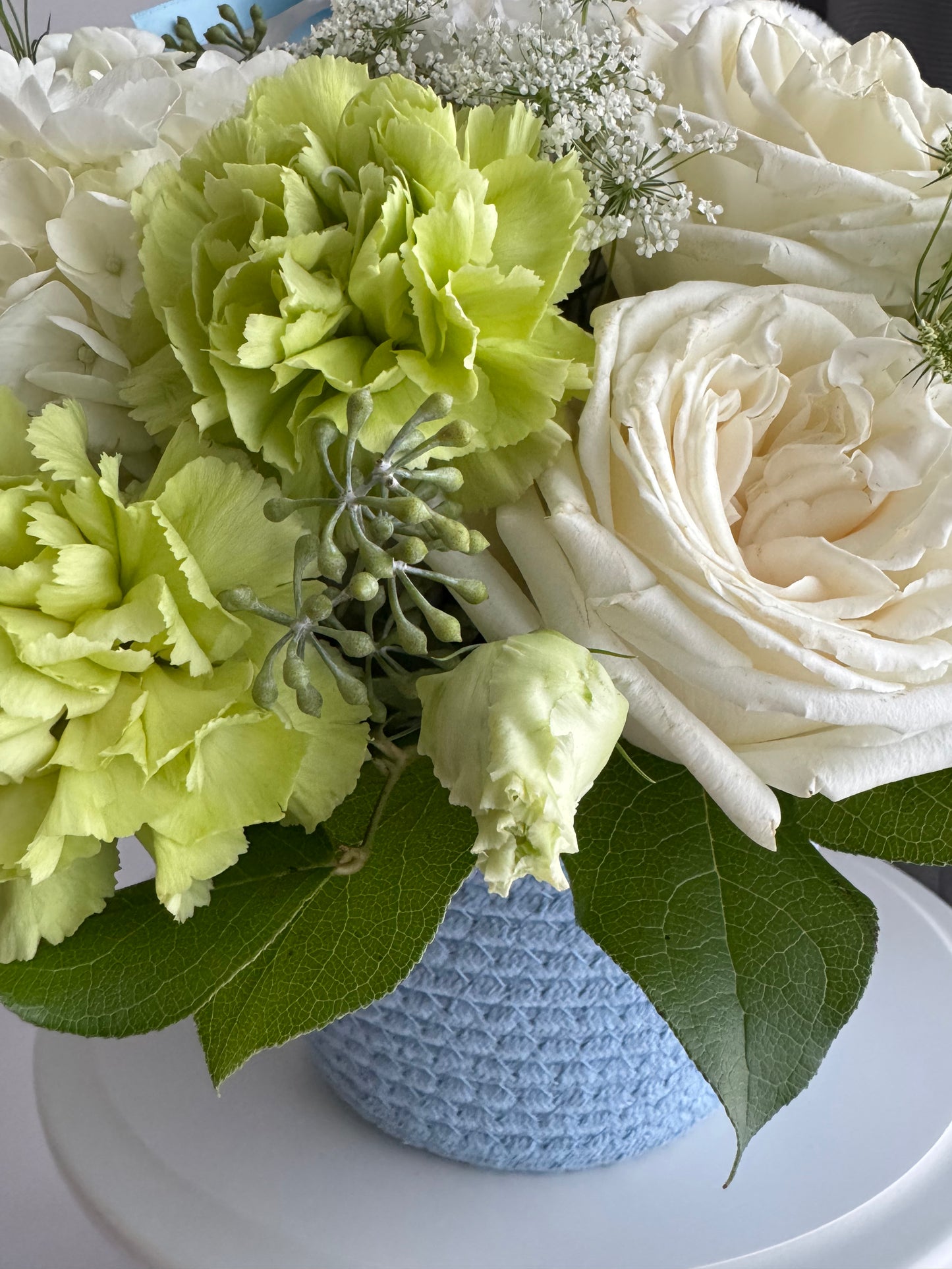 Flowers in a Basket “Blue Teddy Hugs”